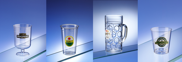 CMYK full colour pad prints on plastic glasses