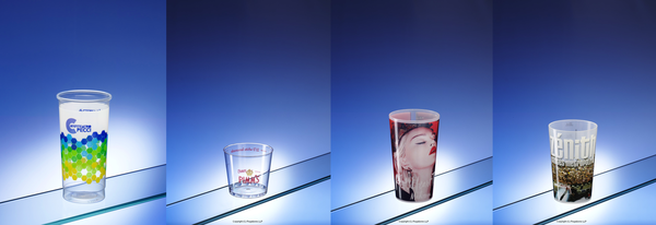 Dry offset printed and IML plastic cups and glasses